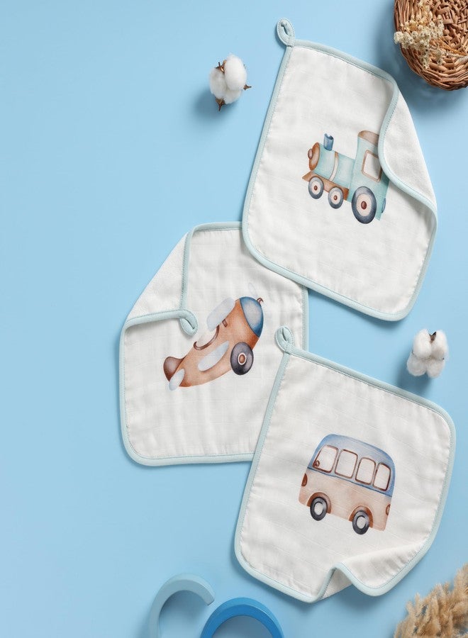Cugo Baby Wash Cloth for New Born Washable, Reusable, Absorbent, Extra Soft Face Towels/Washcloth for Babies, Pack of 3 Pcs, (Little Voyagers) - Image 2