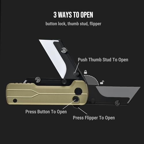 OKNIFE U1 Ultra Pocket Folding Utility Knife with Ceramic Blade, Lightweight O-Aluminum Handle Box Cutter with Clip, Button Lock Pocket Knife for Men Women (Olive Green) - Image 3