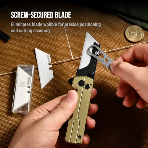 OKNIFE U1 Ultra Pocket Folding Utility Knife with Ceramic Blade, Lightweight O-Aluminum Handle Box Cutter with Clip, Button Lock Pocket Knife for Men Women (Olive Green) - Image 5