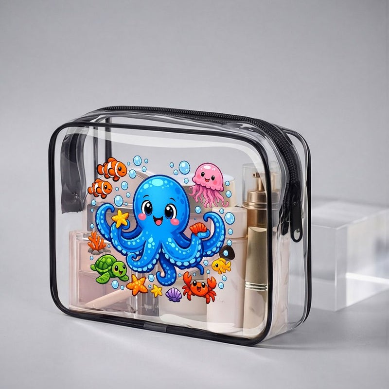 Toilet And Toiletry Bags Cute Octopus Clear Zipper Pouch Kawaii Ocean Animal Design With Bubble And Sea Life Details Travel Toiletry Bag For Kids Teens Women And Beach Gifts Medium - Image 3
