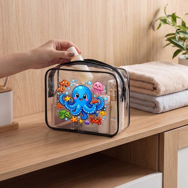 Toilet And Toiletry Bags Cute Octopus Clear Zipper Pouch Kawaii Ocean Animal Design With Bubble And Sea Life Details Travel Toiletry Bag For Kids Teens Women And Beach Gifts Medium - Image 2