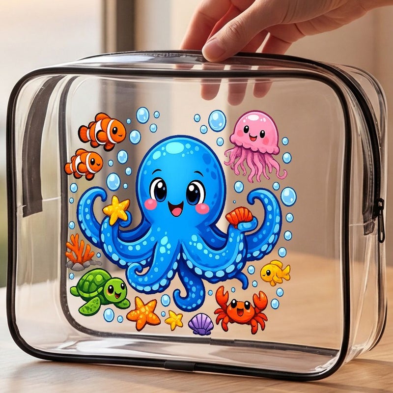 Toilet And Toiletry Bags Cute Octopus Clear Zipper Pouch Kawaii Ocean Animal Design With Bubble And Sea Life Details Travel Toiletry Bag For Kids Teens Women And Beach Gifts Medium - Image 1
