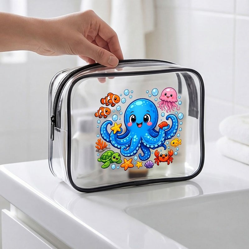 Toilet And Toiletry Bags Cute Octopus Clear Zipper Pouch Kawaii Ocean Animal Design With Bubble And Sea Life Details Travel Toiletry Bag For Kids Teens Women And Beach Gifts Medium - Image 4