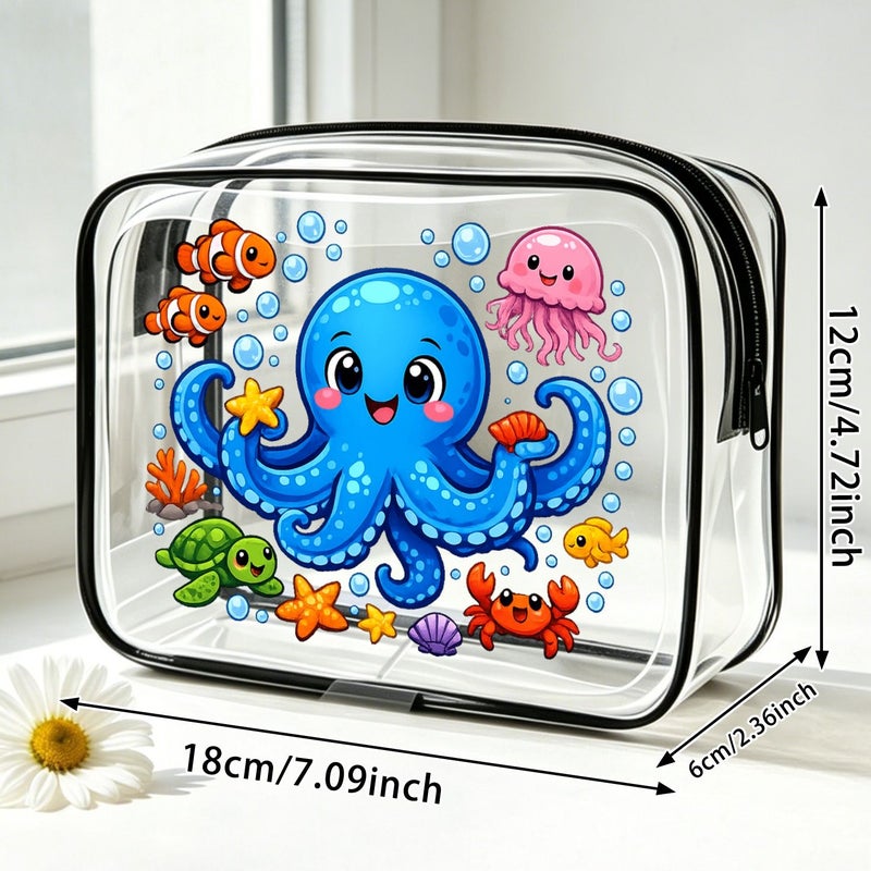 Toilet And Toiletry Bags Cute Octopus Clear Zipper Pouch Kawaii Ocean Animal Design With Bubble And Sea Life Details Travel Toiletry Bag For Kids Teens Women And Beach Gifts Medium - Image 5