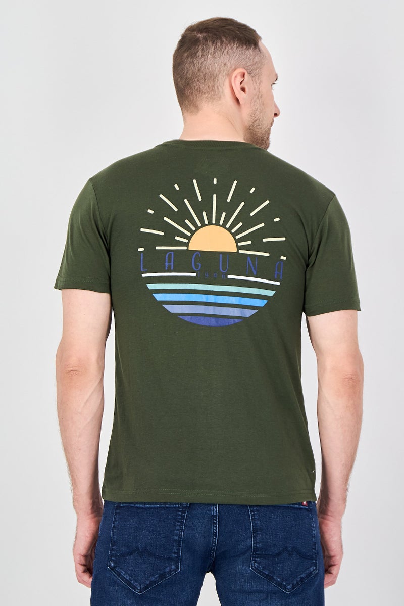 Laguna Men Crew Neck Short Sleeve Graphic Print T-Shirt, Olive - Image 3