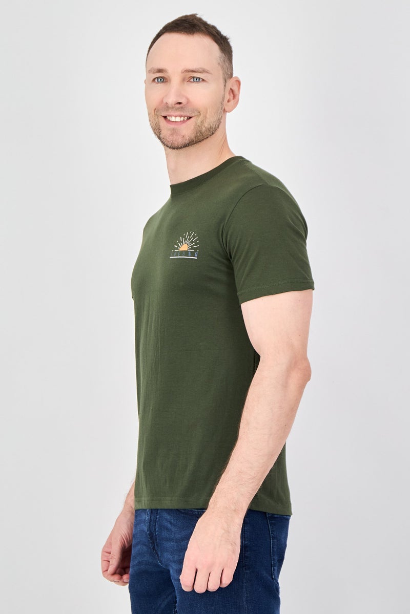 Laguna Men Crew Neck Short Sleeve Graphic Print T-Shirt, Olive - Image 2