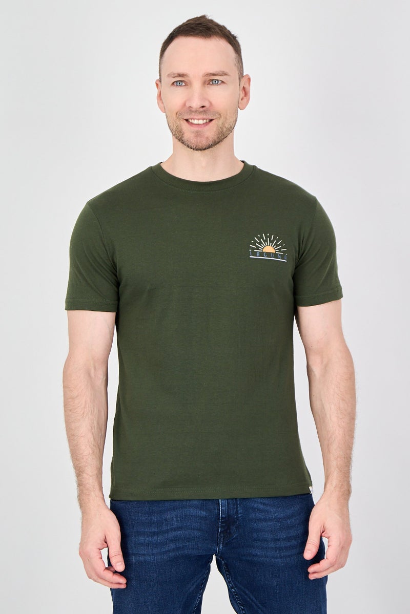 Laguna Men Crew Neck Short Sleeve Graphic Print T-Shirt, Olive - Image 1