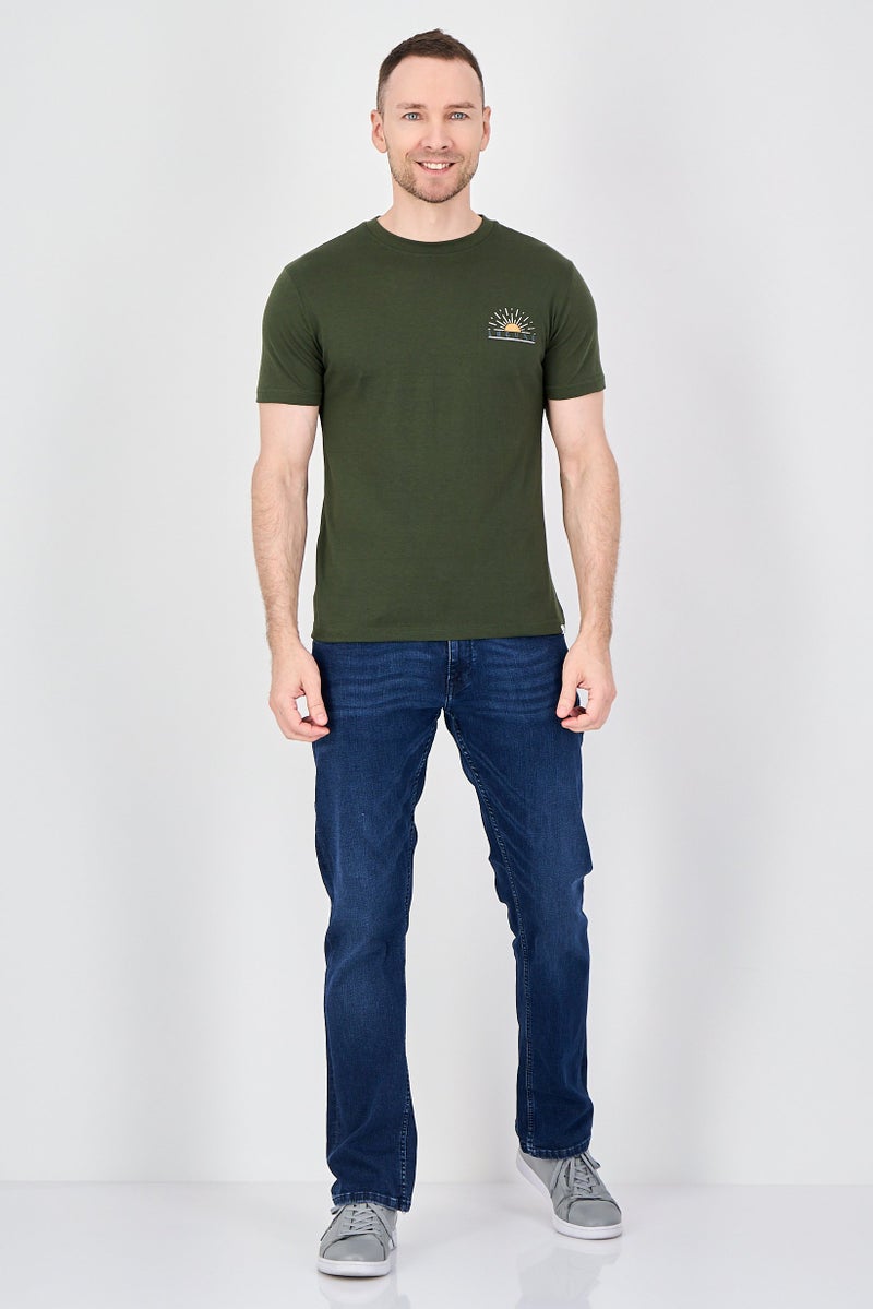 Laguna Men Crew Neck Short Sleeve Graphic Print T-Shirt, Olive - Image 4