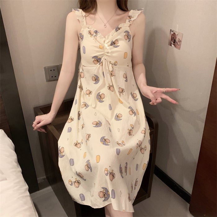 Summer Cotton Cloud Slip Dress with Built-in Bra R803#