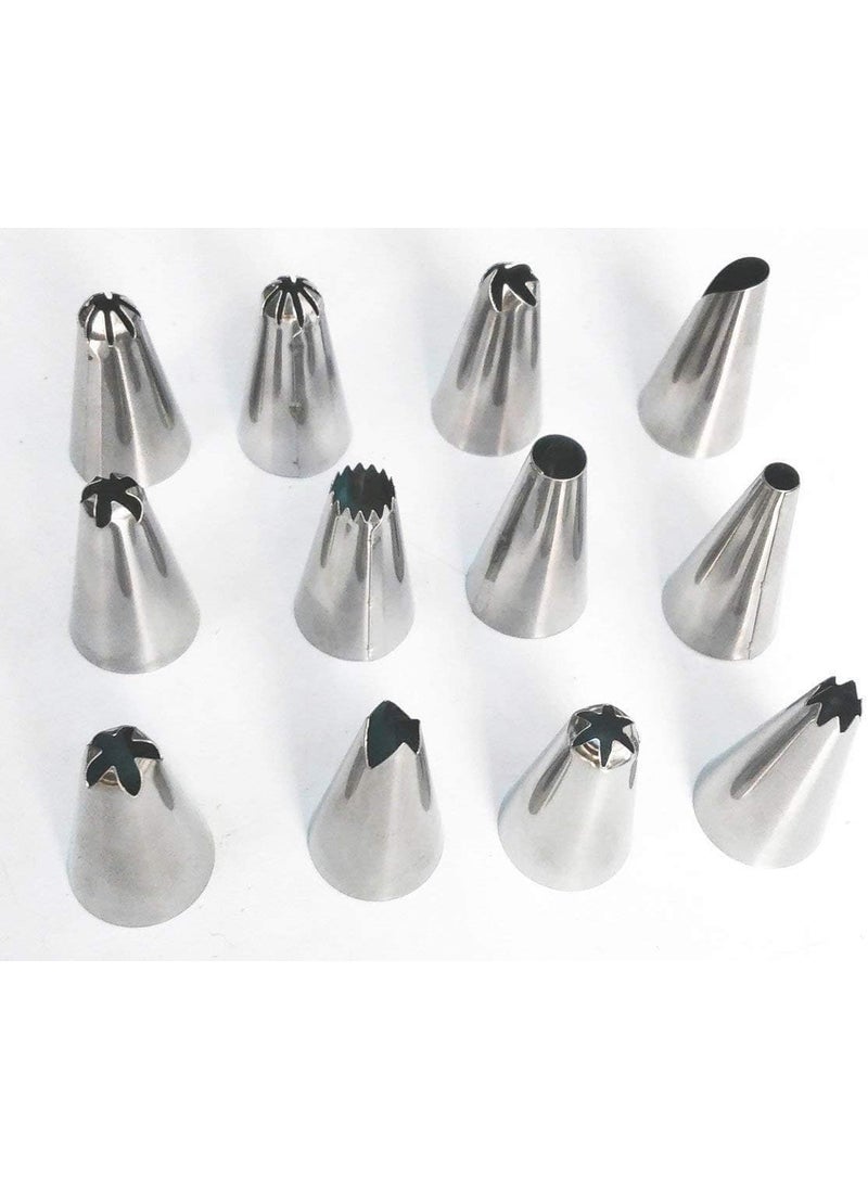 Maghya Maghya Decorating Nozzle Set Premium Stainless Steel Icing Tips for Making Flowers Swirls Borders Professional Baking Tools Kit 12 Nozzle Set  - Image 1