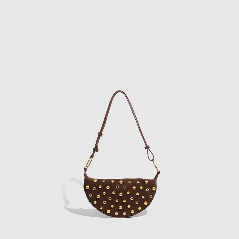 Metallic Punk-Style Crossbody Bag For Women With Eyelet Rivets And Polka Dots, Factory-Made Shoulder Bag - Image 1