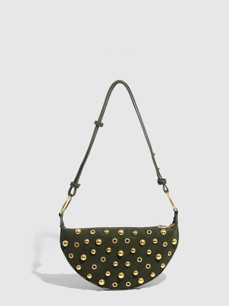 Metallic Punk-Style Crossbody Bag For Women With Eyelet Rivets And Polka Dots, Factory-Made Shoulder Bag - Image 5