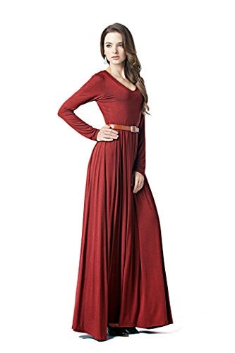 Charm Your Prince Women's Designer Round Neck Long Sleeve Maxi Dress Rust Red L - Image 4