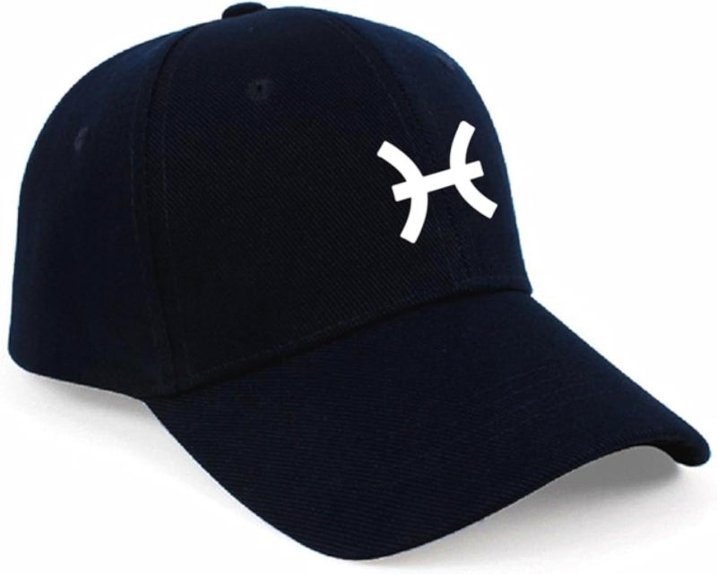 Black CAP printed with distinctive shapes, printed on your zodiac sign (PISCES), in white for unisex