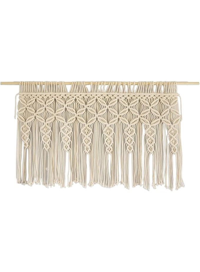 Antikiano Net Curtains Macrame Short Cotton Woven Bistro Curtain Boho Short Curtains Kitchen Macrame Curtain Door Solid Modern 1 Piece  - Image 1
