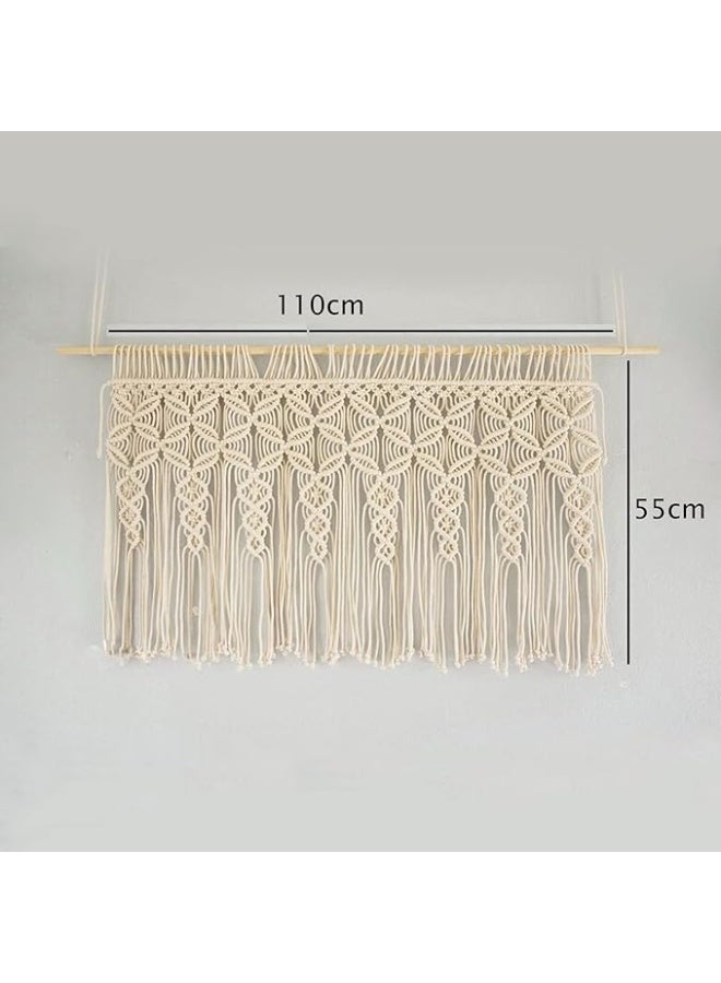 Antikiano Net Curtains Macrame Short Cotton Woven Bistro Curtain Boho Short Curtains Kitchen Macrame Curtain Door Solid Modern 1 Piece  - Image 3