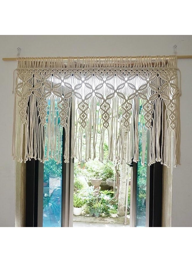 Antikiano Net Curtains Macrame Short Cotton Woven Bistro Curtain Boho Short Curtains Kitchen Macrame Curtain Door Solid Modern 1 Piece  - Image 2