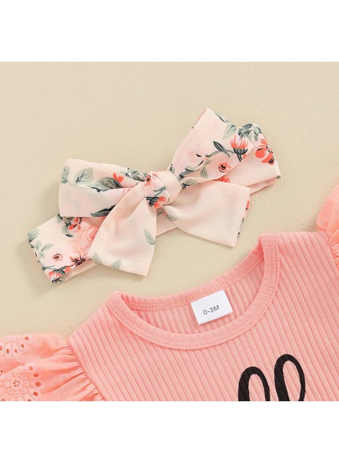 wybzd Baby Girl Newborn Outfit Hello Im New Here Clothes Ribbed Ruffle Romper Top Floral Summer Shorts Set (A New Here Shorts Set, Newborn) - Image 2