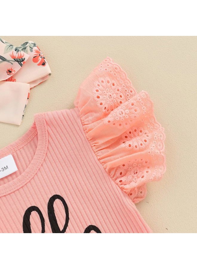 wybzd Baby Girl Newborn Outfit Hello Im New Here Clothes Ribbed Ruffle Romper Top Floral Summer Shorts Set (A New Here Shorts Set, Newborn) - Image 3