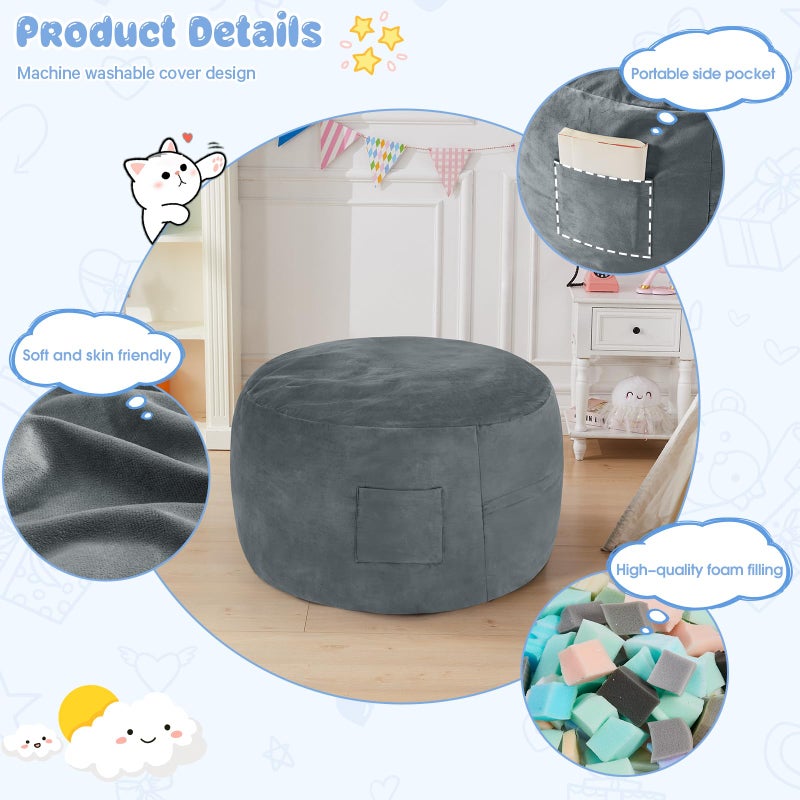 ILPEOD Kids Bean Bag Chair Bed - Convertible Lazy Chair to Floor Mattress with Filler - Small Beanbag Chair for Boys and Girls - Floor Couch Sofa in Bedroom, Classroom, Reading Nook - Charcoal - Image 5