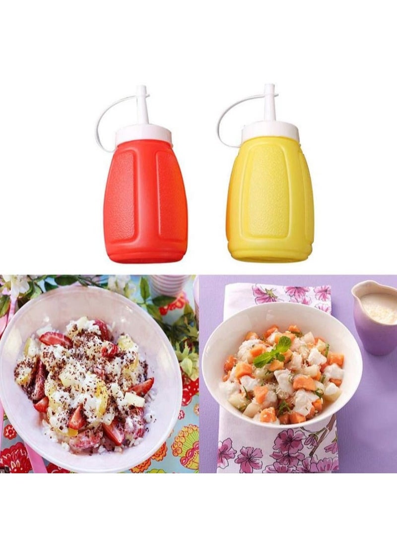 Reusable Plastic Condiment Squeeze Bottles Set - Yellow and Red, 180ml Capacity, Ideal for Ketchup, Mayonnaise, Mustard, and Tomato Sauce, Pressable Spice Container for Daily Use.  - Image 2