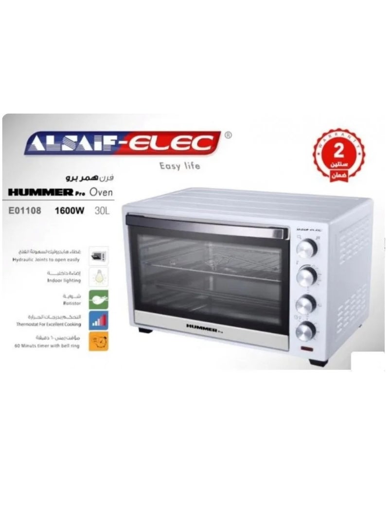 ALSAIF-ELEC HUMMER PRO Oven With Grill 30 L 1600 W E01108 White - Image 4