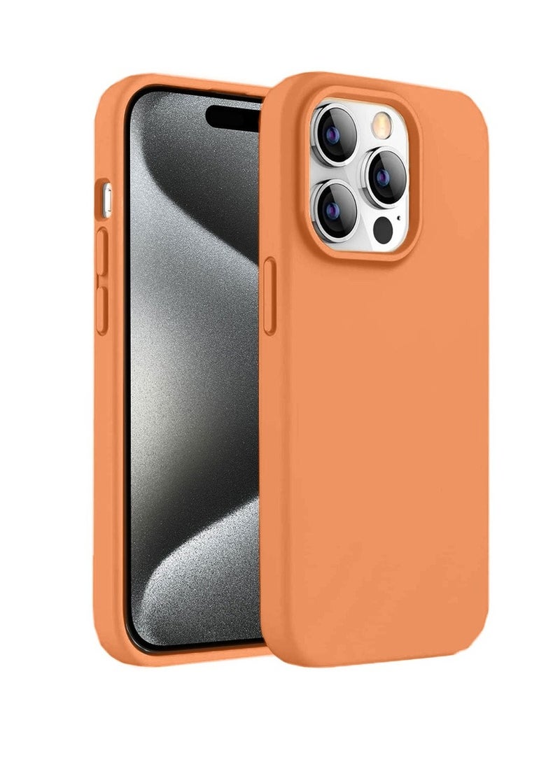 Soft Smooth Silicone Back Cover Case with Built-in Magnetic, inner side Microfiber Lining for Apple iPhone 15 Pro Max  – Orange