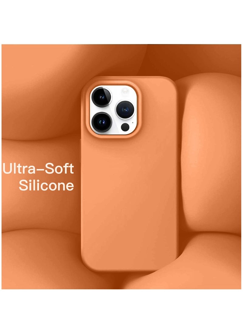Soft Smooth Silicone Back Cover Case with Built-in Magnetic, inner side Microfiber Lining for Apple iPhone 15 Pro Max  – Orange