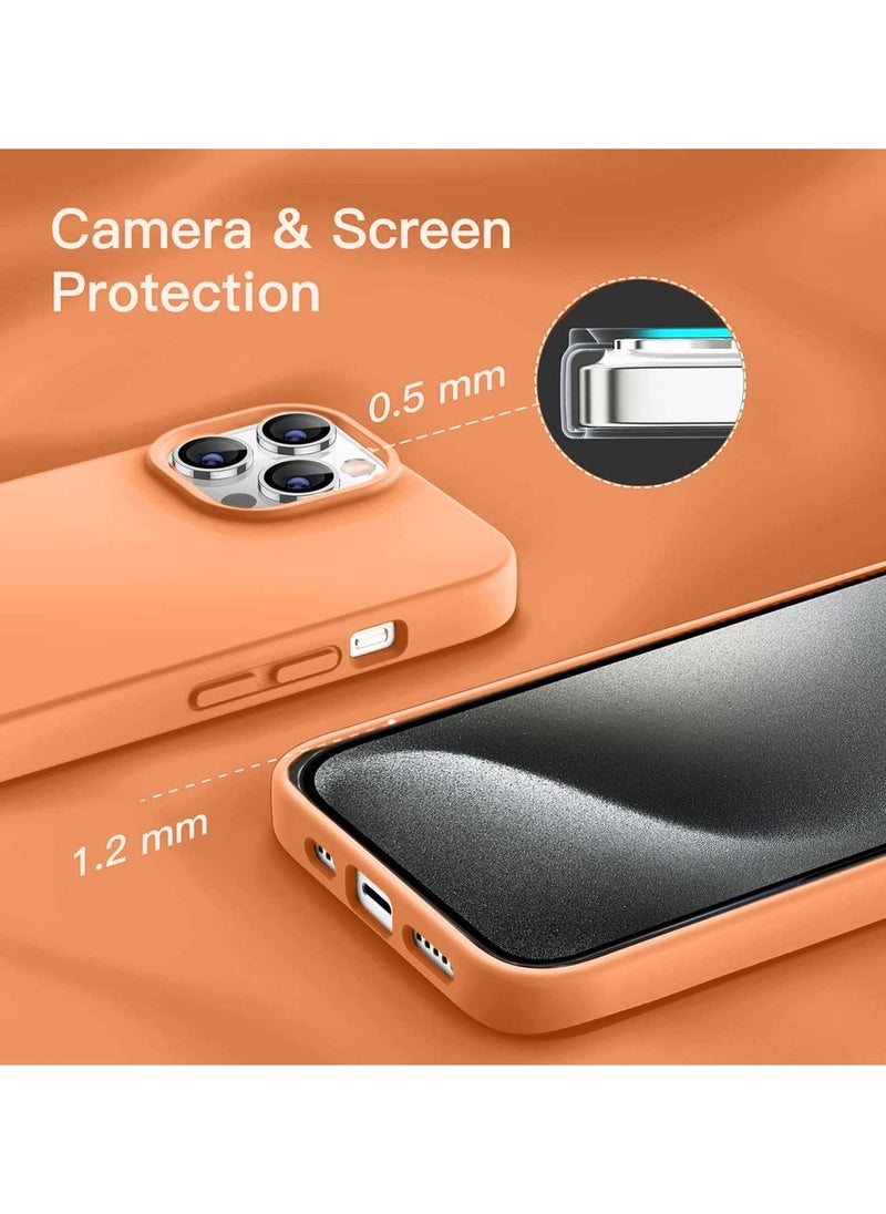 Soft Smooth Silicone Back Cover Case with Built-in Magnetic, inner side Microfiber Lining for Apple iPhone 15 Pro Max  – Orange