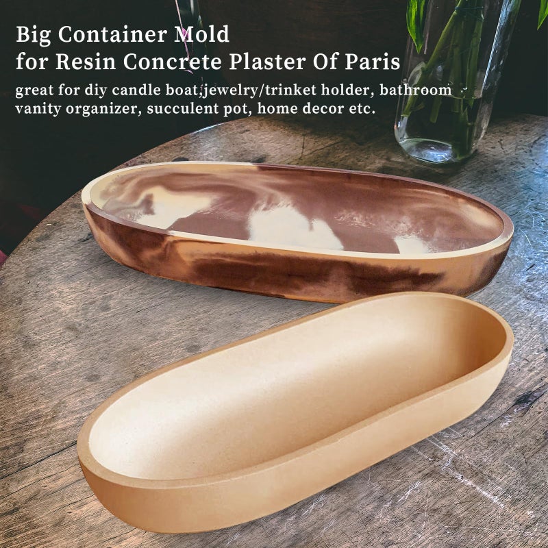 Wehous Large Bowl Resin Mold, 11.6'' Oval Bowl Silicone Molds for Resin Concrete Cement, Epoxy Casting Mold for Jewelry Makeup Storage Container Candle Boat Succulent Pot, Table Home Decoration - Image 2