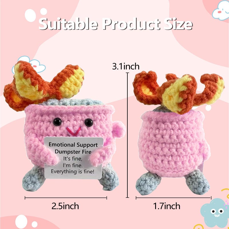 Rovyfota Emotional Support Crochet Dumpster Fire With Positive Card Cute Room Decor Knitted Toys Funny Crochet Support Buddies Gifts For Friends (9Pcs Mix) - Image 2