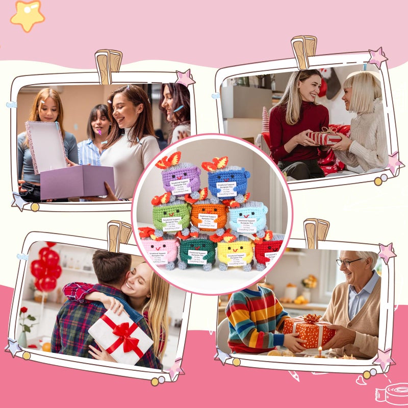 Rovyfota Emotional Support Crochet Dumpster Fire With Positive Card Cute Room Decor Knitted Toys Funny Crochet Support Buddies Gifts For Friends (9Pcs Mix) - Image 5