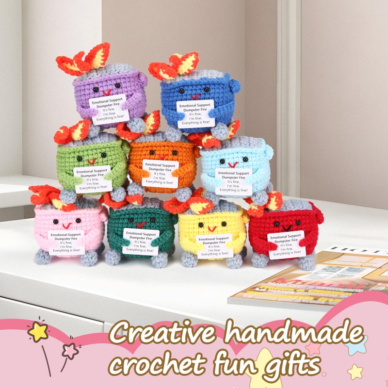 Rovyfota Emotional Support Crochet Dumpster Fire With Positive Card Cute Room Decor Knitted Toys Funny Crochet Support Buddies Gifts For Friends (9Pcs Mix) - Image 4