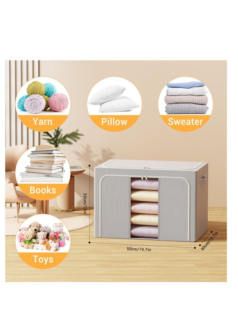 Generic 3 Pack Large Foldable Clothes Storage Box with Steel Frame - 66L Sturdy Oxford Fabric Organizer with 2 Clear Windows, Zippers & Handles - Wardrobe Storage for Clothing, Blankets & Bedding  - Image 5