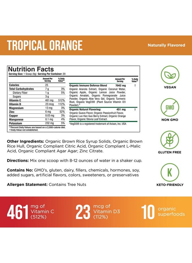 Organic Muscle - Immune Boost Drink Organic Immune Support Powder With Vitamin C Vitamin D3 Zinc & Turmeric Natural Immunity Booster For Adults Vitamin C Powder By Organic Muscle 20 Servings - Image 1