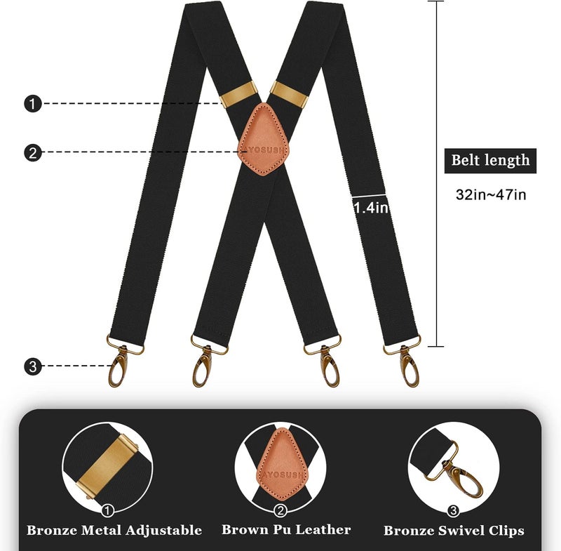 AYOSUSH Vintage Suspenders for Men Heavy Duty 4 Snap Hooks for Belt Loops Adjustable X Back - Image 2