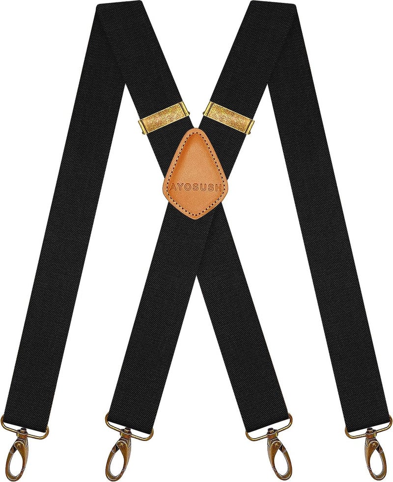 AYOSUSH Vintage Suspenders for Men Heavy Duty 4 Snap Hooks for Belt Loops Adjustable X Back - Image 1