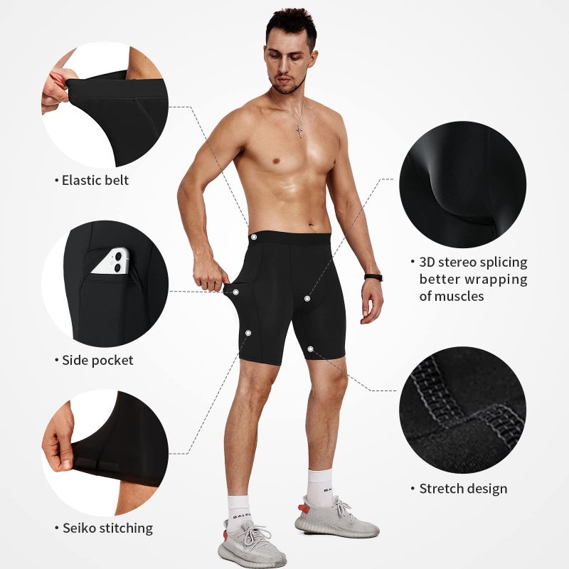 Niksa Compression Shorts Men, Compression Underwear for Men Athletic Shorts, Running Workout Fitness Shorts - Image 3