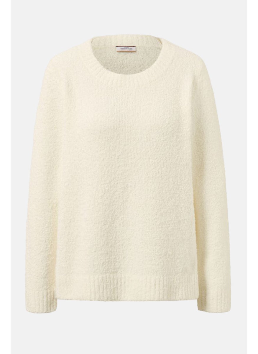 Tchibo Women Round Neck Textured Sweater, Ivory  - Image 3