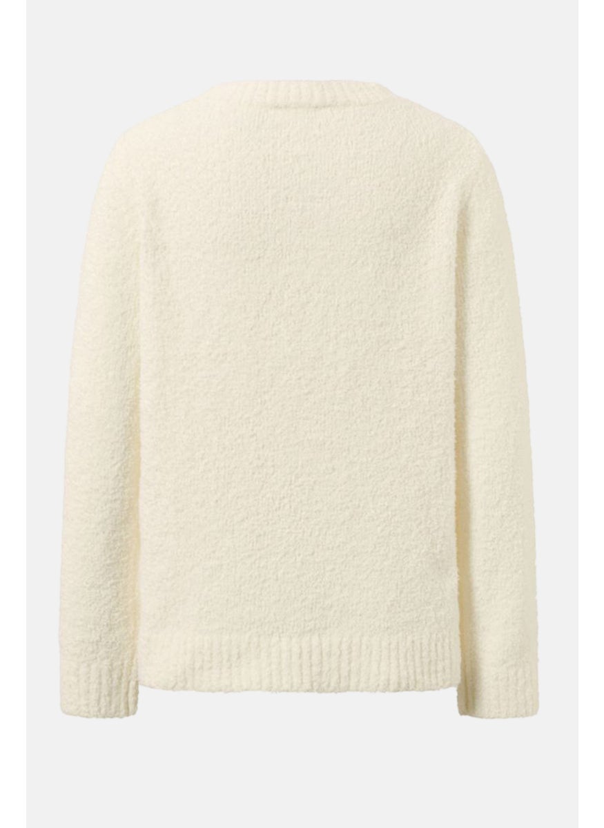 Tchibo Women Round Neck Textured Sweater, Ivory  - Image 2