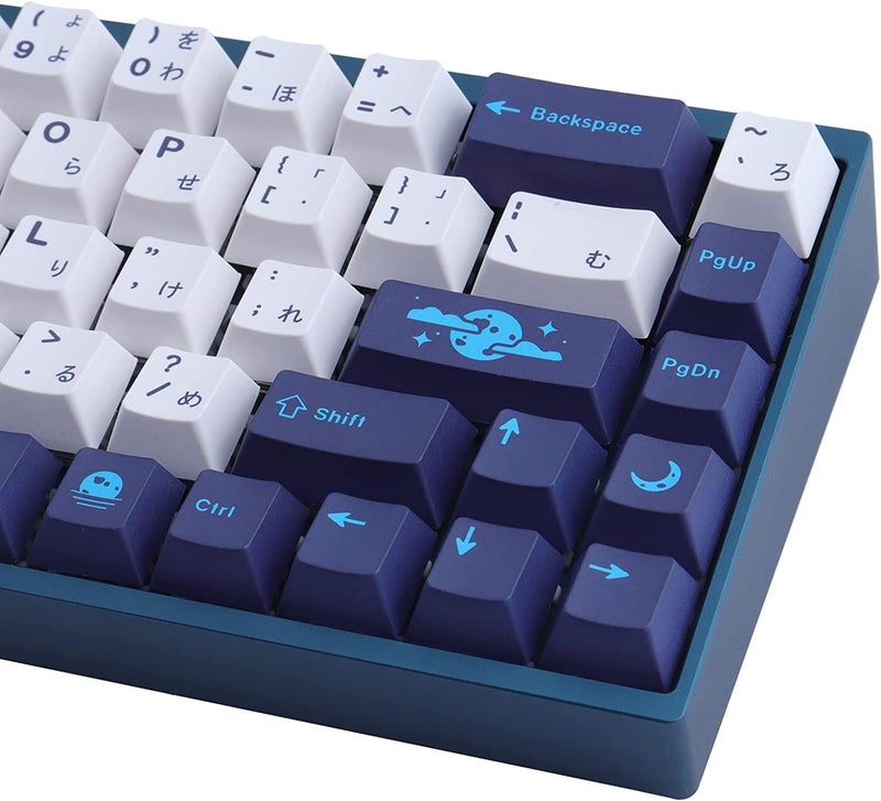 JOMKIZ PBT Keycaps, 134 Keys Blue Moon Dye Sublimation Cherry Profile Keycaps with 7U Spacebar Japanese Keycap Set for MX Switches Mechanical Keyboards - Image 1