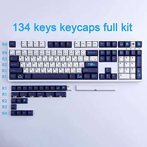 JOMKIZ PBT Keycaps, 134 Keys Blue Moon Dye Sublimation Cherry Profile Keycaps with 7U Spacebar Japanese Keycap Set for MX Switches Mechanical Keyboards - Image 2