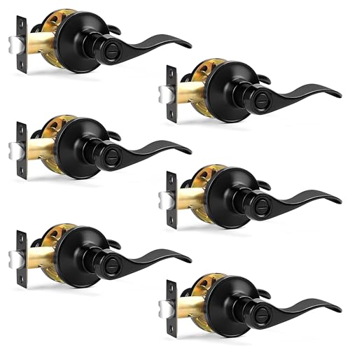 Probrico Matte Black Wave Style Bed/Bath Door Levers, Privacy Door Levers Interior Door Handles for Bedroom Bathroom, Reversible Levers for Right/Left Handed Doors, 6 Pack - Image 1