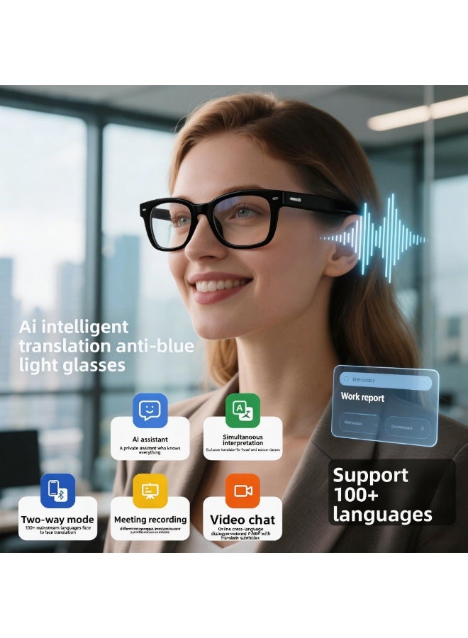 نظارات بلوتوث صوتية ذكية بالترجمة الفورية AI مضادة للضوء الأزرق لحماية العين للسفر والأعمال - Image 1