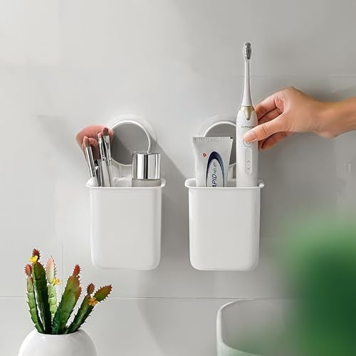 Nyarra Toothbrush Holder for Bathroom | Self Adhesive Wall Mounted Toothbrush Holder | Multifunctional Organizer for Electric Toothbrush | Washroom Organizer for Tooth Brush - Pack of 2 [ND-1358] - Image 1
