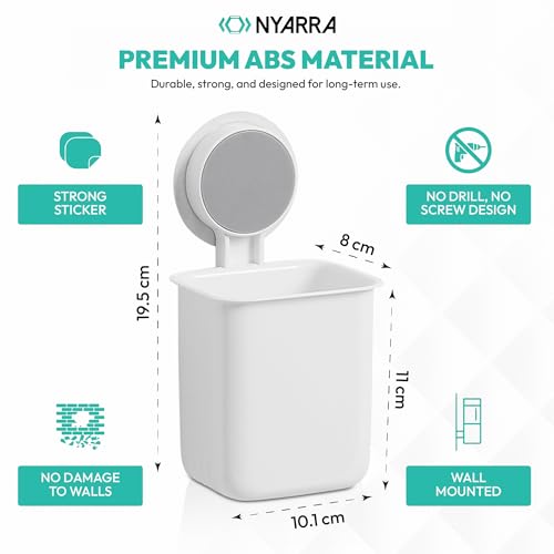 Nyarra Toothbrush Holder for Bathroom | Self Adhesive Wall Mounted Toothbrush Holder | Multifunctional Organizer for Electric Toothbrush | Washroom Organizer for Tooth Brush - Pack of 2 [ND-1358] - Image 3