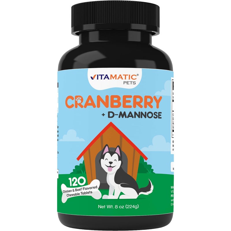 Vitamatic Cranberry for Dogs 120 Chewable Tablets with DMannose Apple Cider Vinegar Vitamin C Urinary Tract Bladder Support for Dogs - Image 2