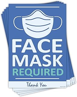 Wrapco (5) Pack Face Mask Required sign No Mask No Entry Sign 7 x 10 Sticker Posters For Business Please Wear Mask Sign - Image 1