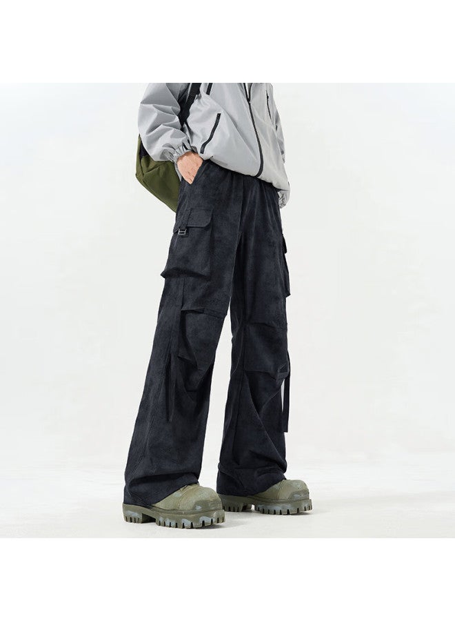 Izexx American-style Cargo Pants For Men, Spring High Street Straight-leg Wide-leg Trendy Tie-dye Casual Trousers Kw99 Black XL - Image 5