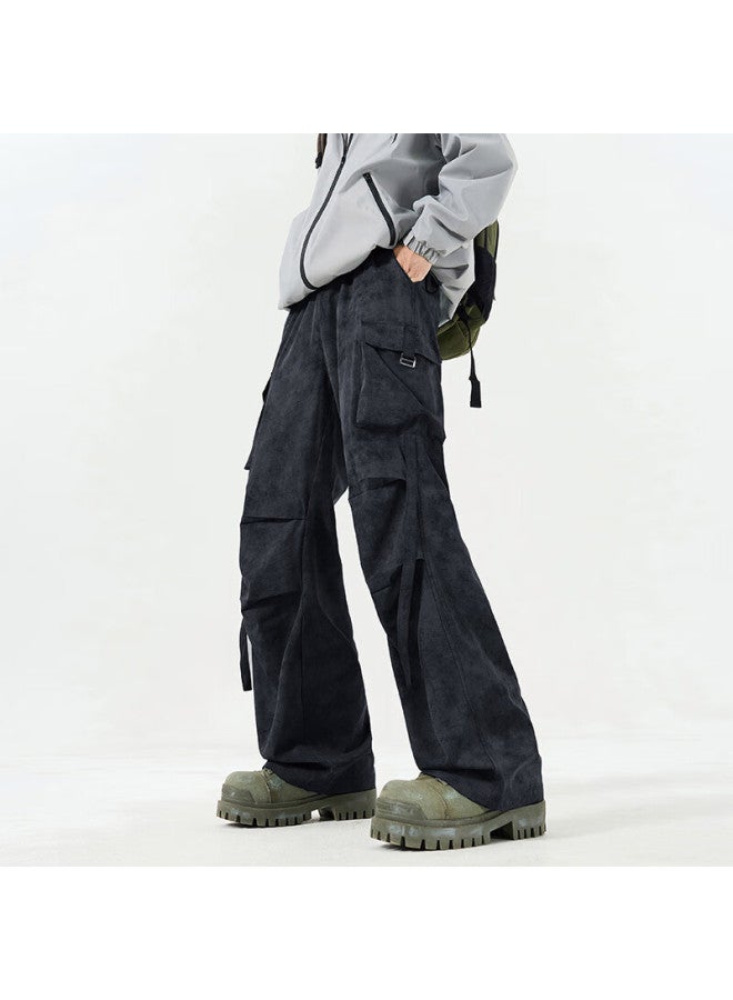 Izexx American-style Cargo Pants For Men, Spring High Street Straight-leg Wide-leg Trendy Tie-dye Casual Trousers Kw99 Black XL - Image 4